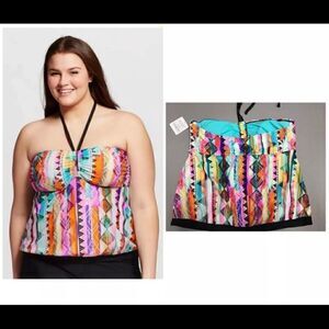 Heart & Harmony tankini top with colorful geometric shapes
